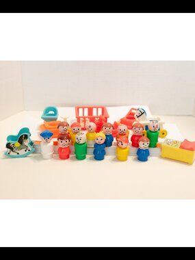 Vintage Fisher Price Little People Furniture Nursery Baby Crib Chair Tricycle